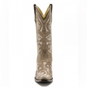 Women cream western Corral Boots with full bone flower stitching